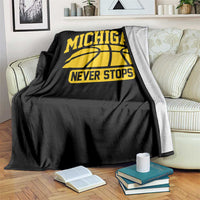 Michigan Never Stops Throw Blanket Great Lakes State Basketball Pride Gift