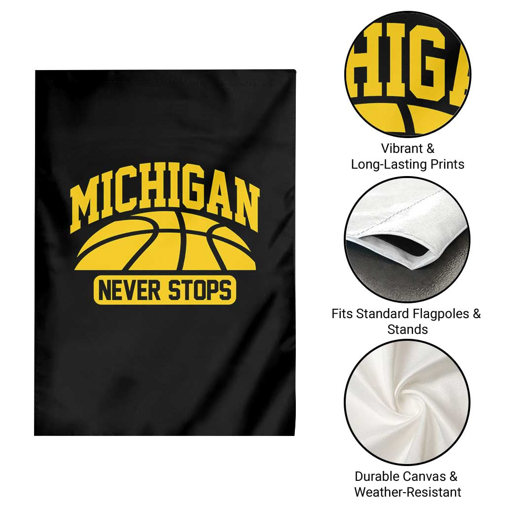 Michigan Never Stops Garden Flag Great Lakes State Basketball Pride Gift