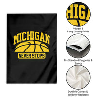 Michigan Never Stops Garden Flag Great Lakes State Basketball Pride Gift