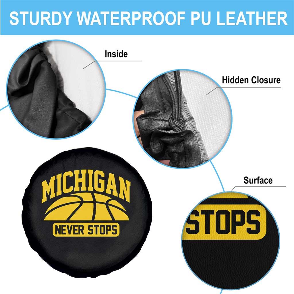 Michigan Never Stops Spare Tire Cover Great Lakes State Basketball Pride Gift