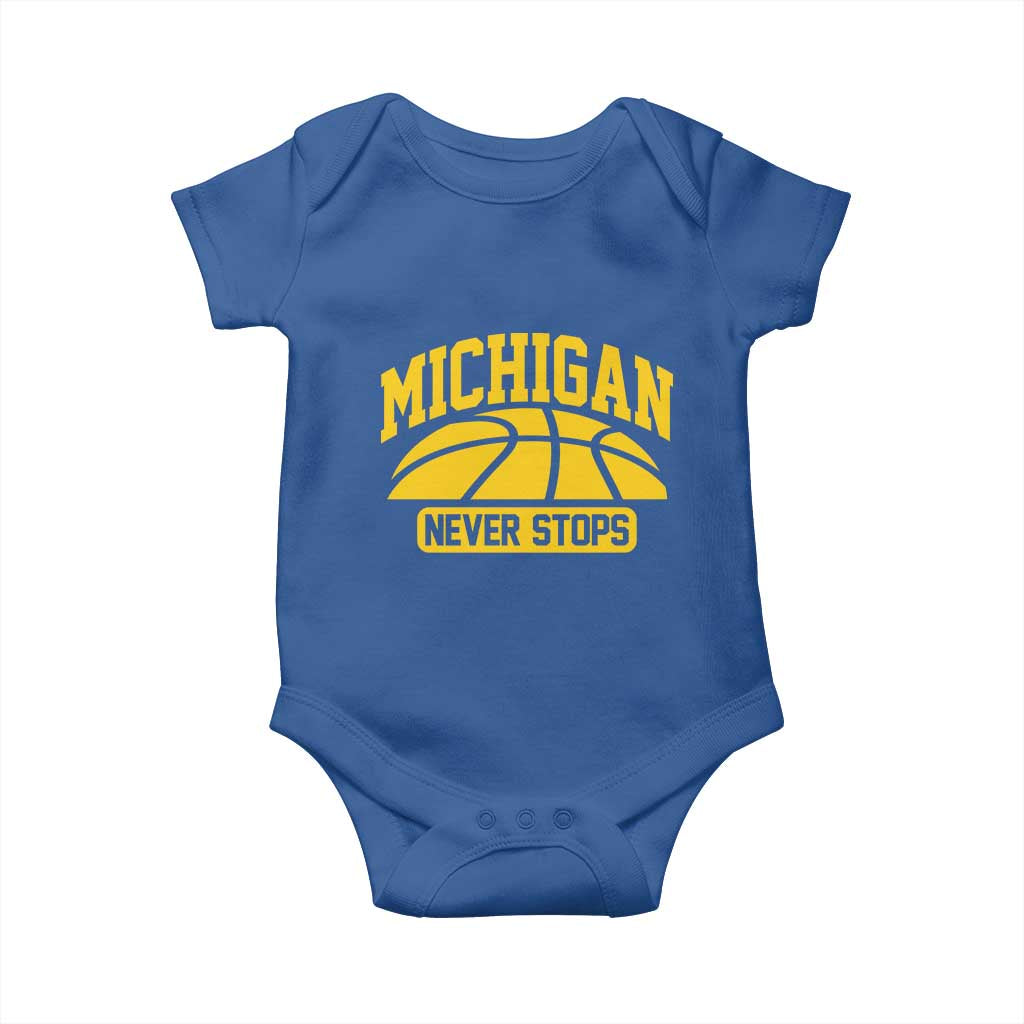 Michigan Never Stops Baby Onesie Great Lakes State Basketball Pride Gift