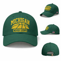 Michigan Never Stops Baseball Cap Great Lakes State Basketball Pride Gift