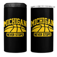 Michigan Never Stops 4 in 1 Can Cooler Tumbler Great Lakes State Basketball Pride Gift