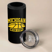 Michigan Never Stops 4 in 1 Can Cooler Tumbler Great Lakes State Basketball Pride Gift