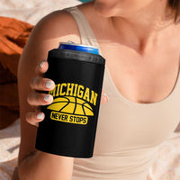 Michigan Never Stops 4 in 1 Can Cooler Tumbler Great Lakes State Basketball Pride Gift