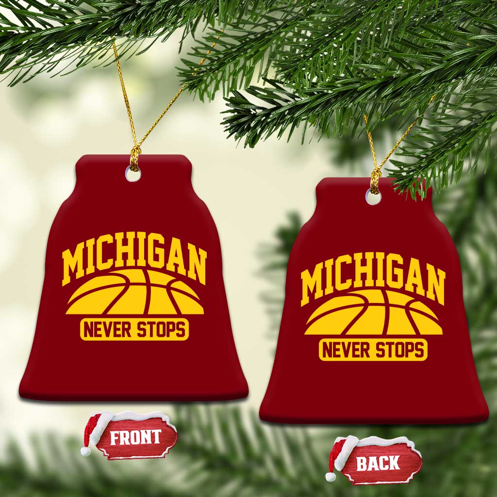 Michigan Never Stops Ceramic Ornament Great Lakes State Basketball Pride Gift