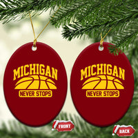 Michigan Never Stops Ceramic Ornament Great Lakes State Basketball Pride Gift