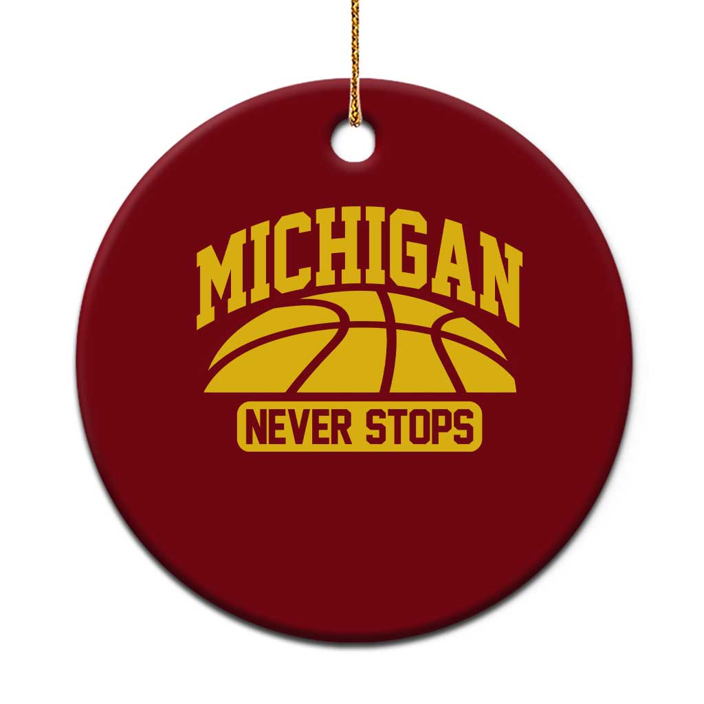 Michigan Never Stops Ceramic Ornament Great Lakes State Basketball Pride Gift