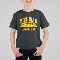 Michigan Never Stops T Shirt For Kid Great Lakes State Basketball Pride Gift