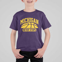 Michigan Never Stops T Shirt For Kid Great Lakes State Basketball Pride Gift