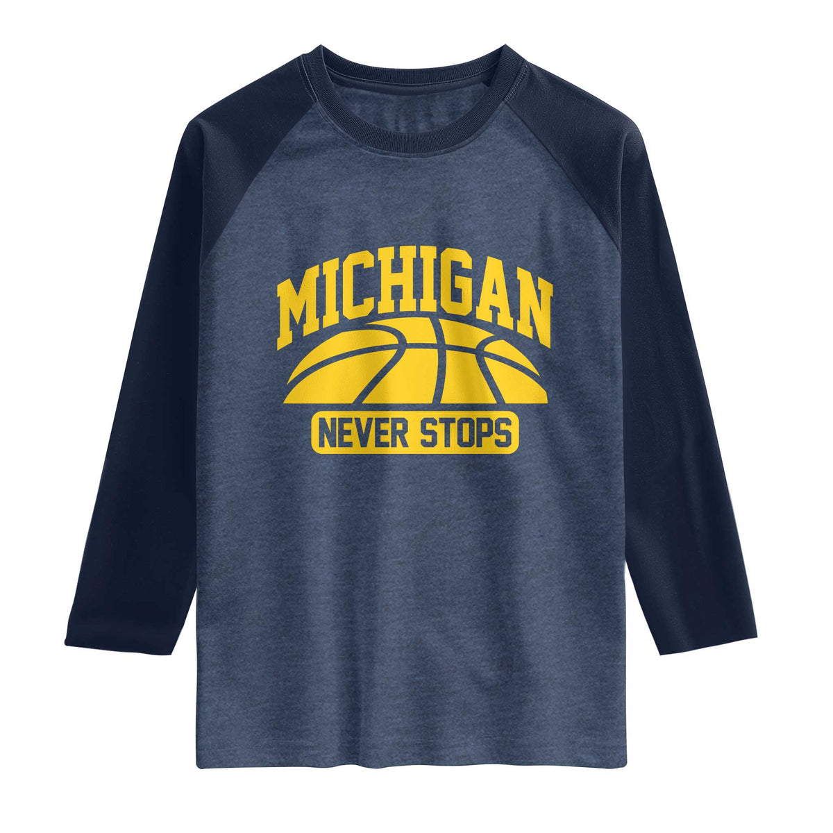 Michigan Never Stops Raglan Shirt Great Lakes State Basketball Pride Gift