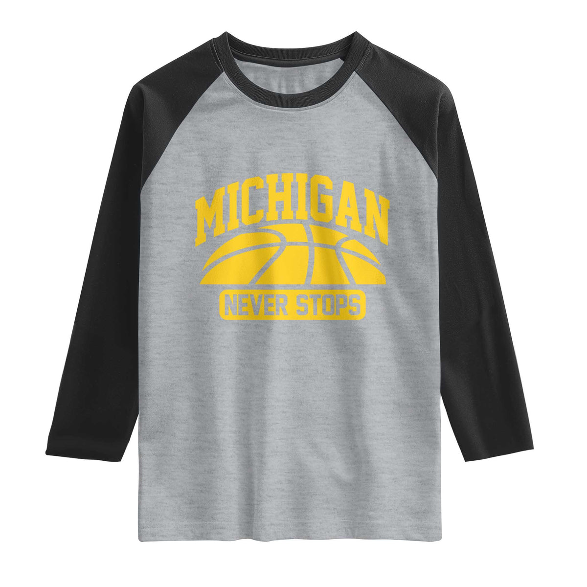 Michigan Never Stops Raglan Shirt Great Lakes State Basketball Pride Gift