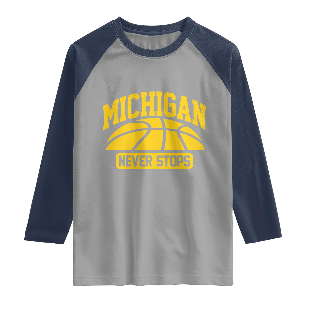 Michigan Never Stops Raglan Shirt Great Lakes State Basketball Pride Gift