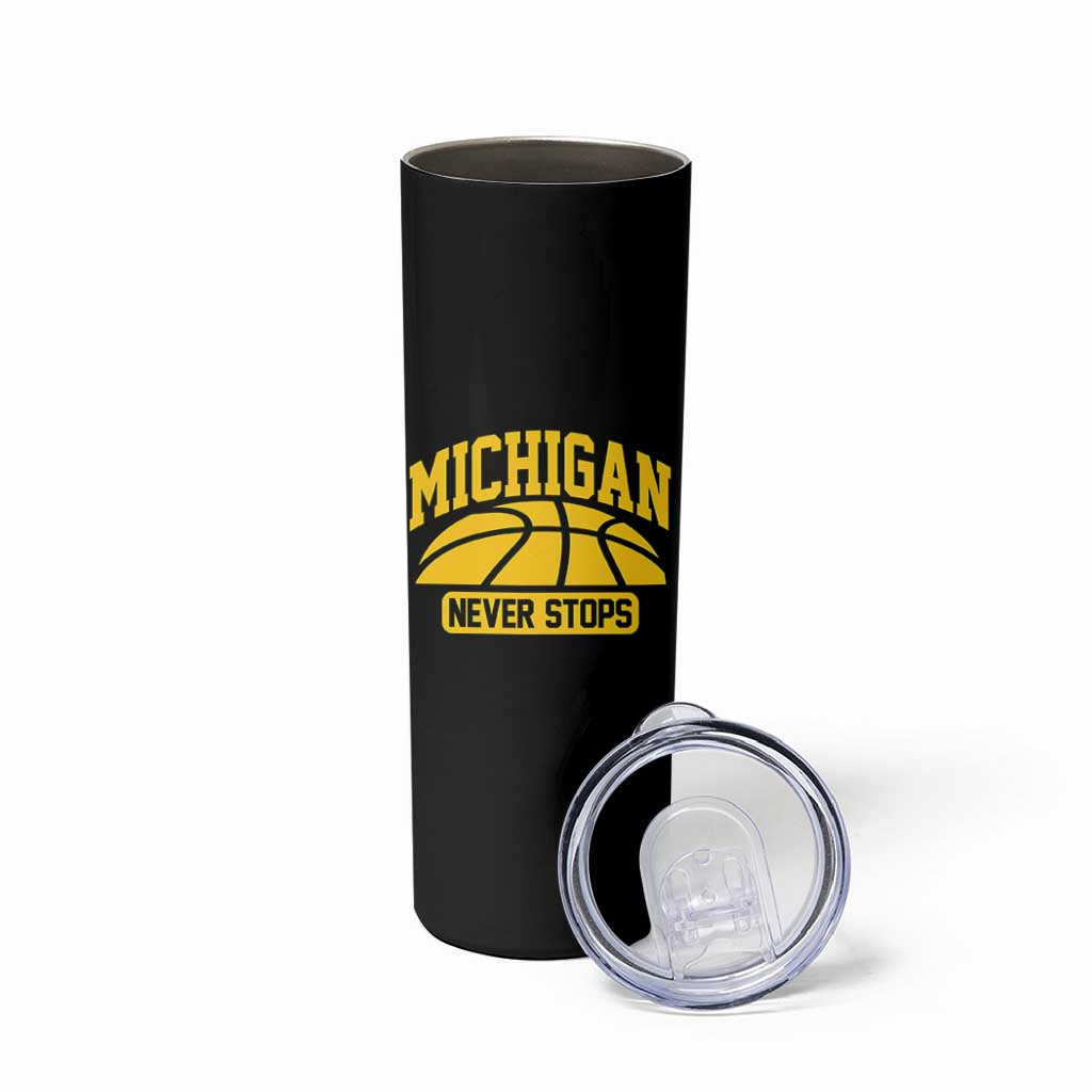 Michigan Never Stops Skinny Tumbler Great Lakes State Basketball Pride Gift