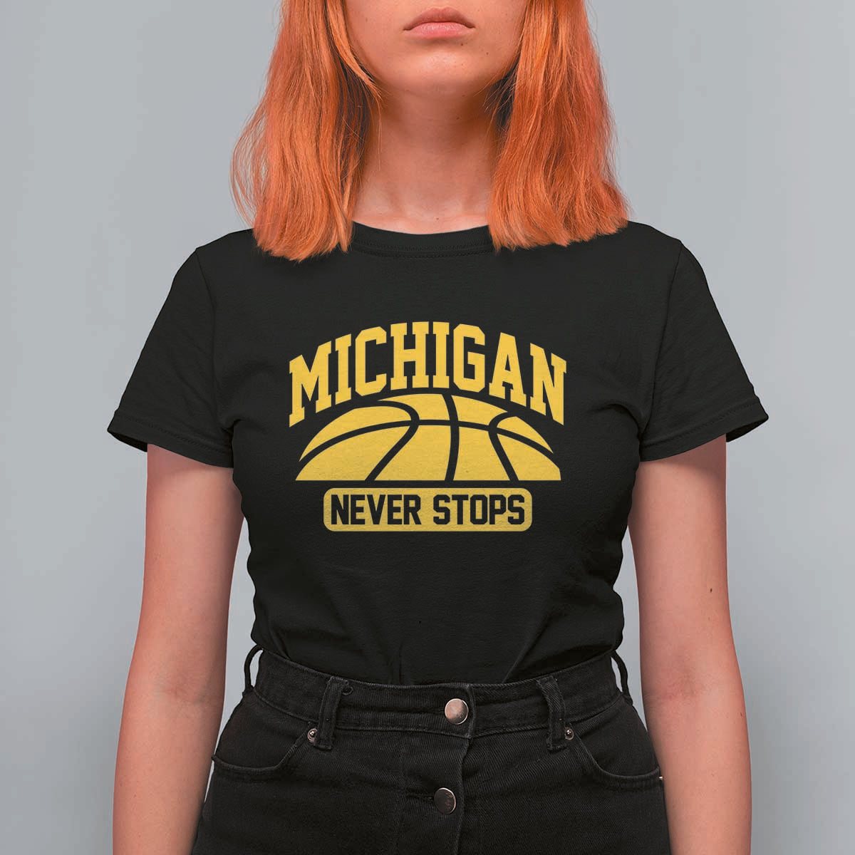 Michigan Never Stops T Shirt For Women Great Lakes State Basketball Pride Gift