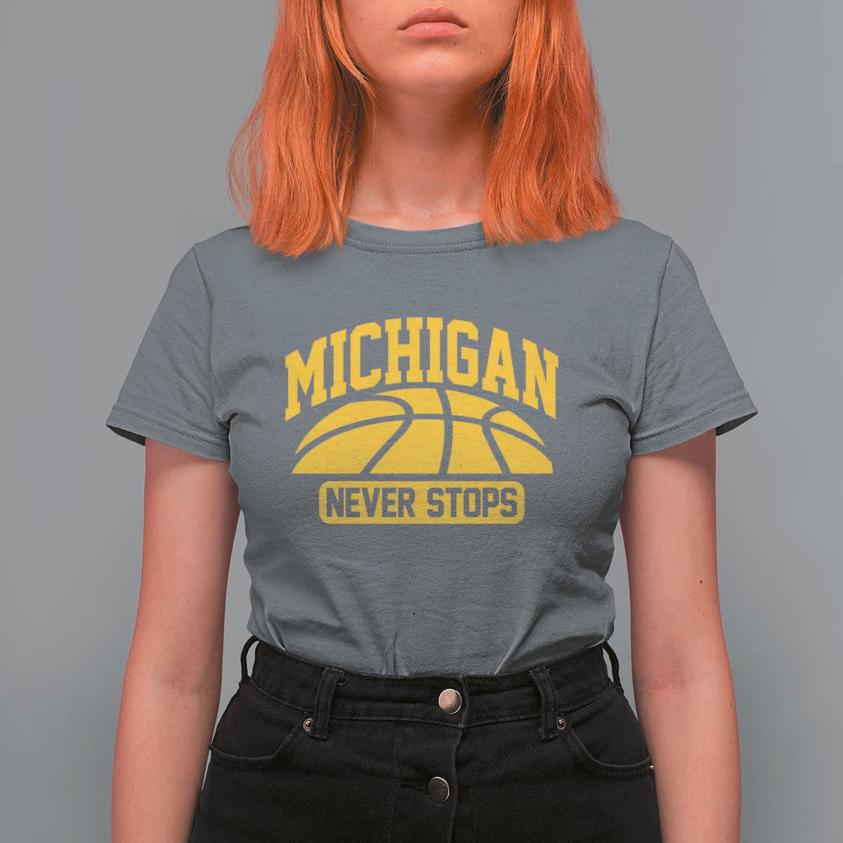 Michigan Never Stops T Shirt For Women Great Lakes State Basketball Pride Gift