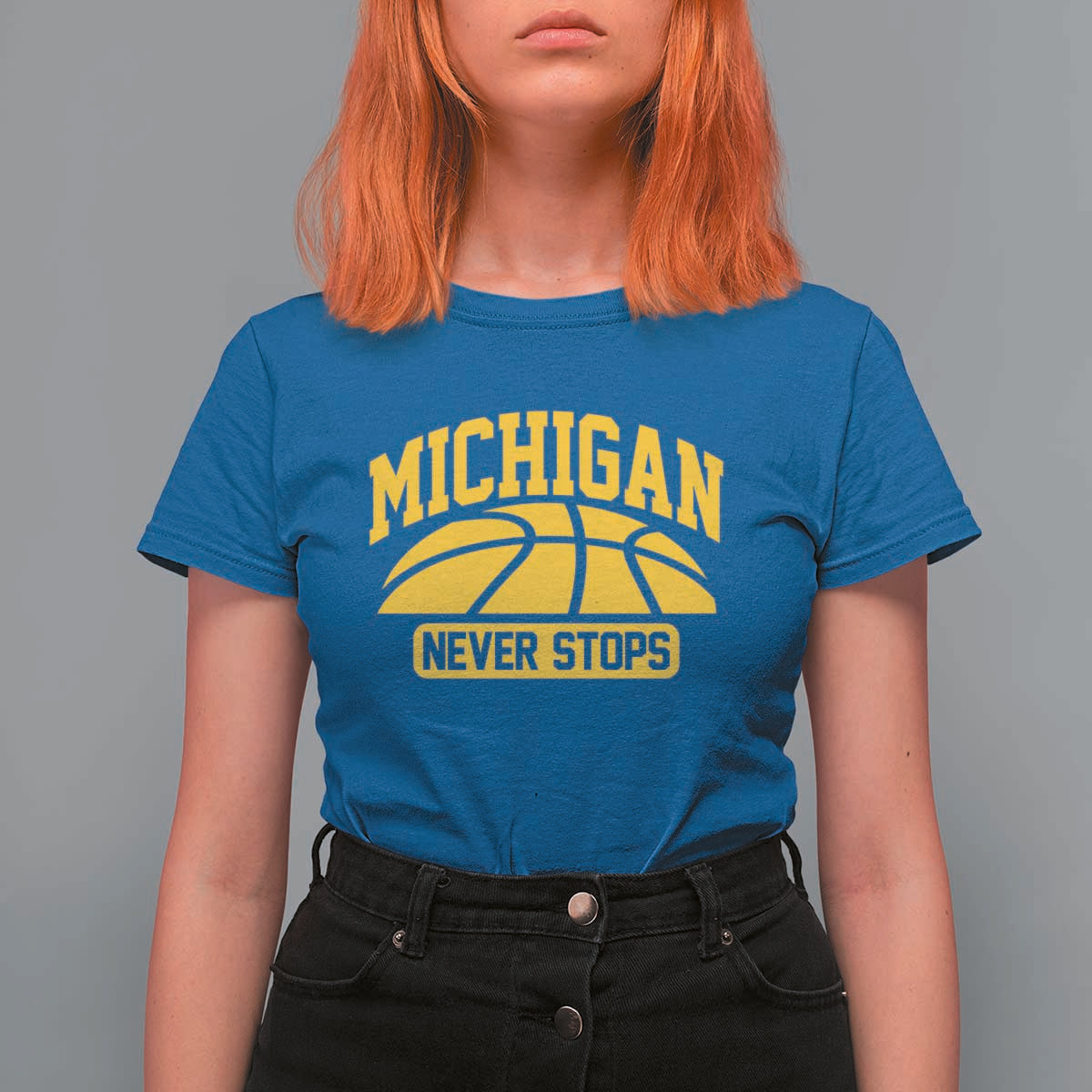 Michigan Never Stops T Shirt For Women Great Lakes State Basketball Pride Gift