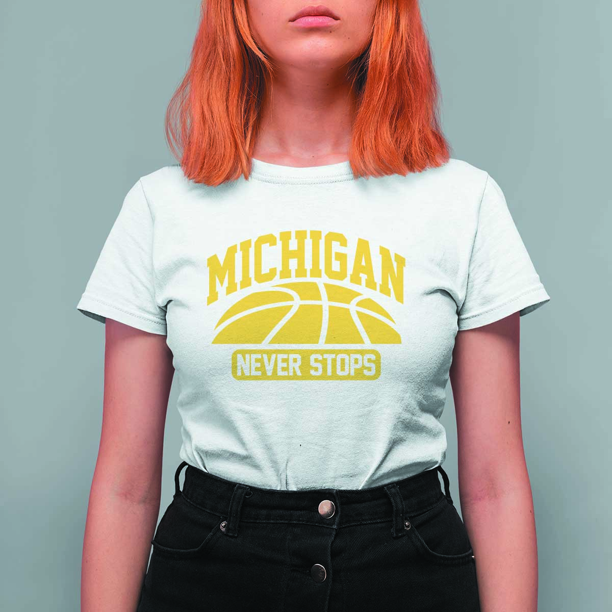 Michigan Never Stops T Shirt For Women Great Lakes State Basketball Pride Gift