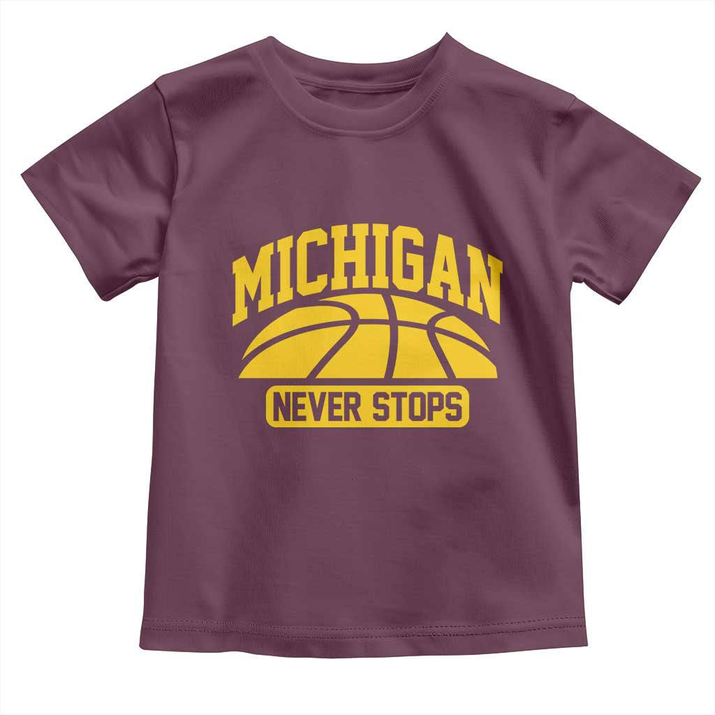 Michigan Never Stops Toddler T Shirt Great Lakes State Basketball Pride Gift