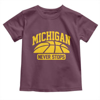 Michigan Never Stops Toddler T Shirt Great Lakes State Basketball Pride Gift