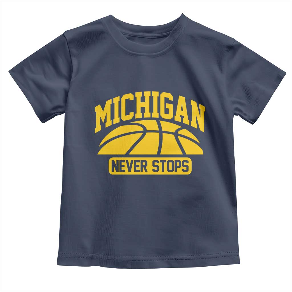 Michigan Never Stops Toddler T Shirt Great Lakes State Basketball Pride Gift