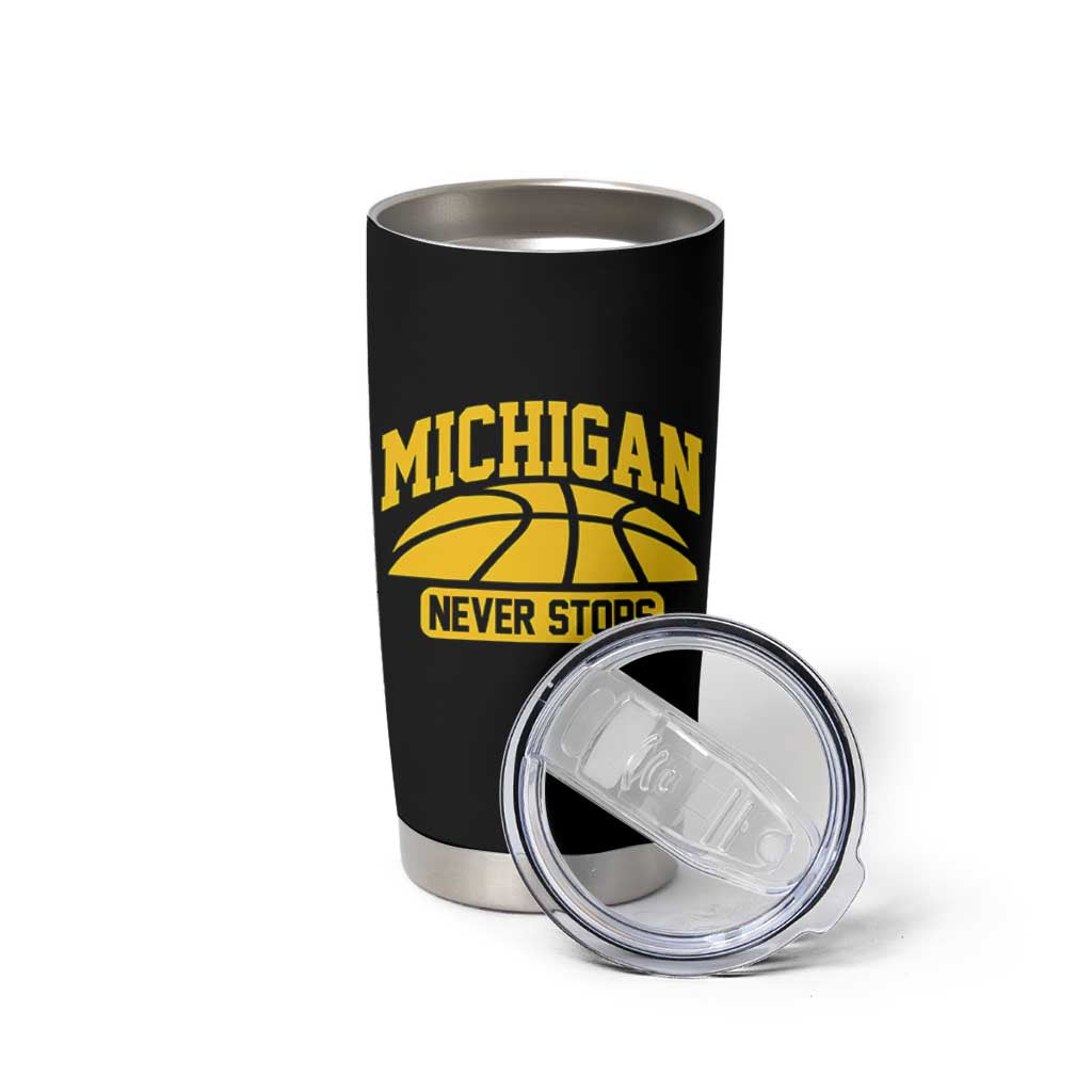 Michigan Never Stops Tumbler Cup Great Lakes State Basketball Pride Gift