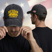 Michigan Never Stops Washed Cotton Baseball Cap Great Lakes State Basketball Pride Gift