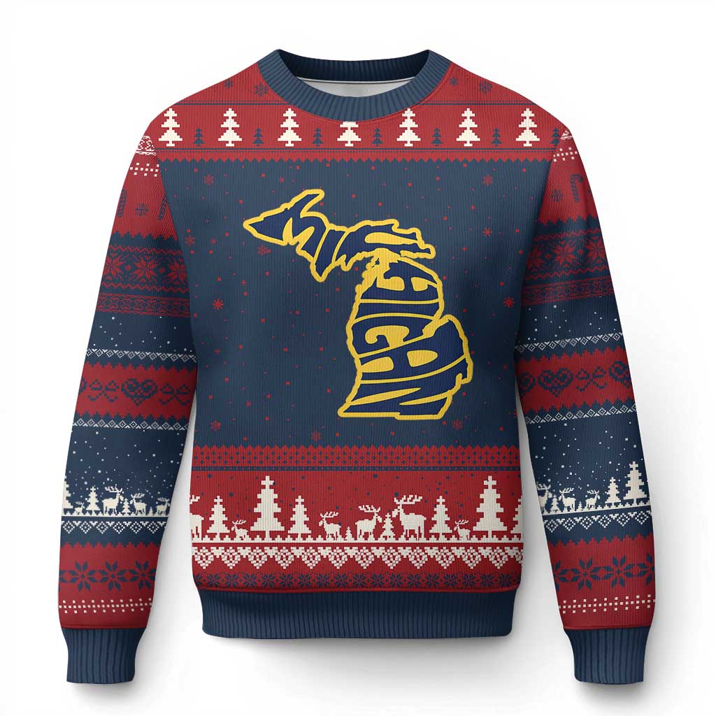 Michigan Lover State Map Pride Souvenir Gift Ugly Christmas Sweater