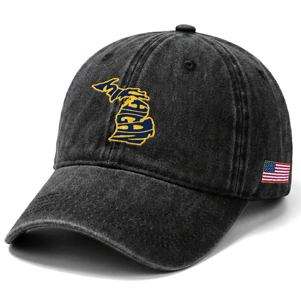 Michigan Lover State Map Pride Souvenir Gift Washed Cotton Baseball Cap