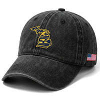 Michigan Lover State Map Pride Souvenir Gift Washed Cotton Baseball Cap