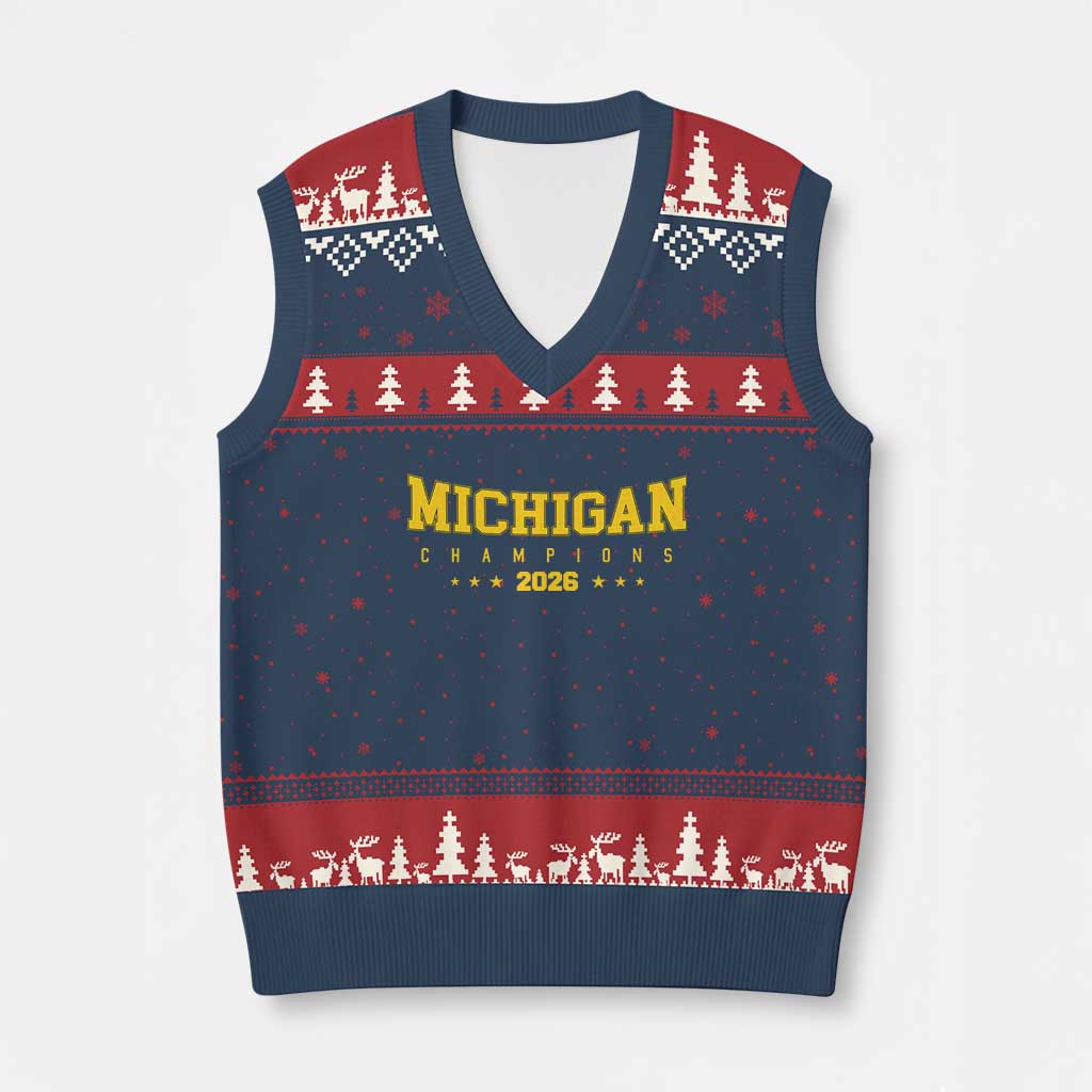 Michigan 2026 Basketball Victory V-Neck Knit Sweater Vest Champions Pride Fan Gift