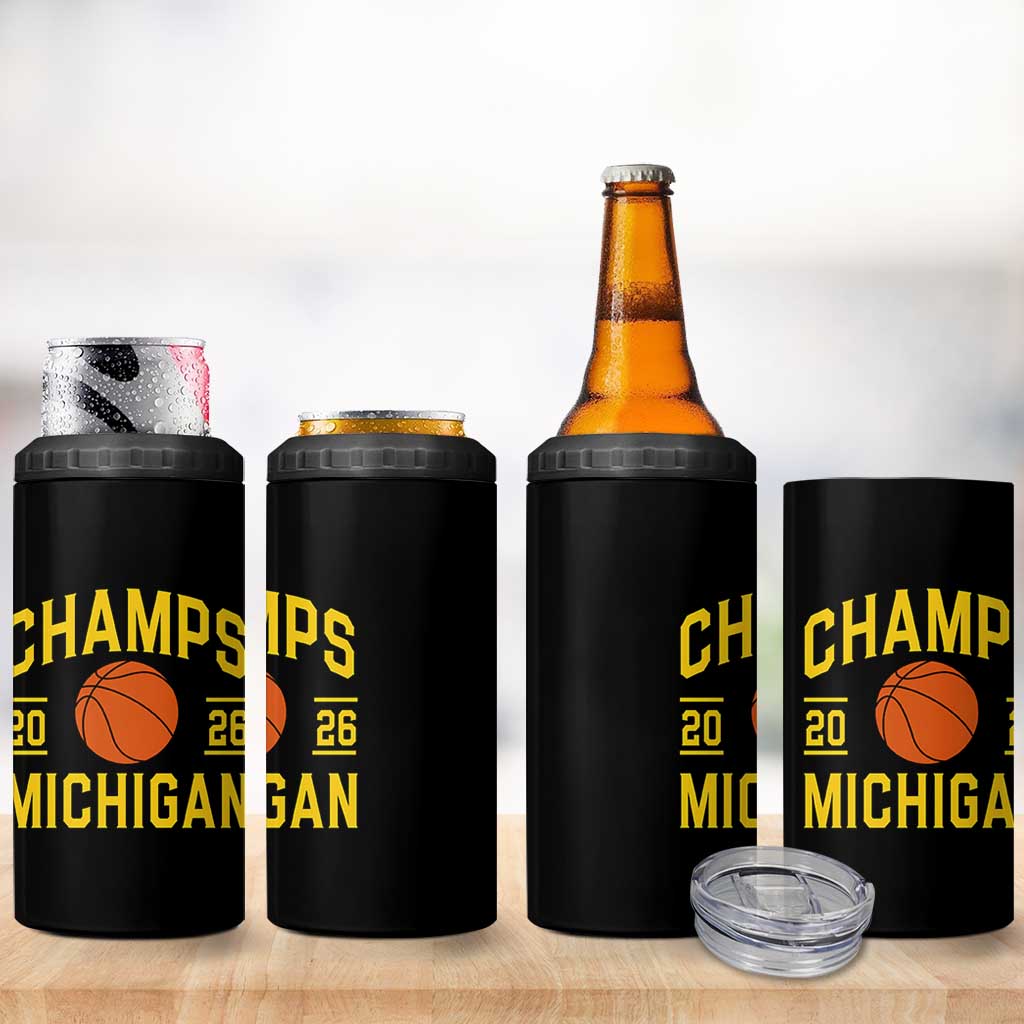 Michigan Hoops Champions Graphic 4 in 1 Can Cooler Tumbler 2026 Basketball Victory Pride