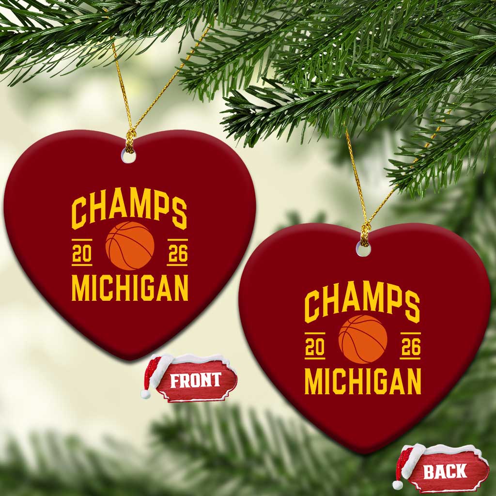 Michigan Hoops Champions Graphic Ceramic Ornament 2026 Basketball Victory Pride
