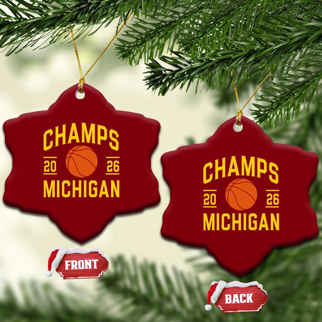 Michigan Hoops Champions Graphic Ceramic Ornament 2026 Basketball Victory Pride