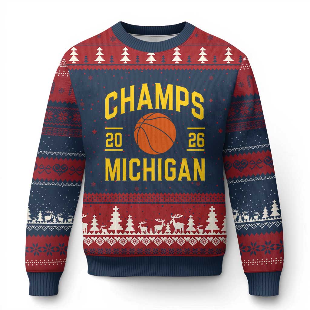 Michigan Hoops Champions Graphic Ugly Christmas Sweater 2026 Basketball Victory Pride