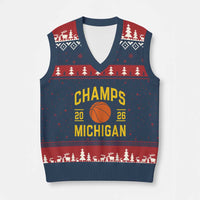 Michigan Hoops Champions Graphic V-Neck Knit Sweater Vest 2026 Basketball Victory Pride