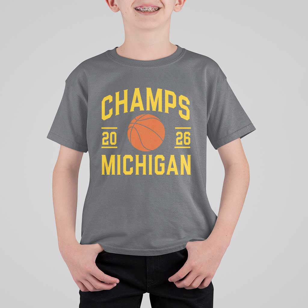 Michigan Hoops Champions Graphic T Shirt For Kid 2026 Basketball Victory Pride