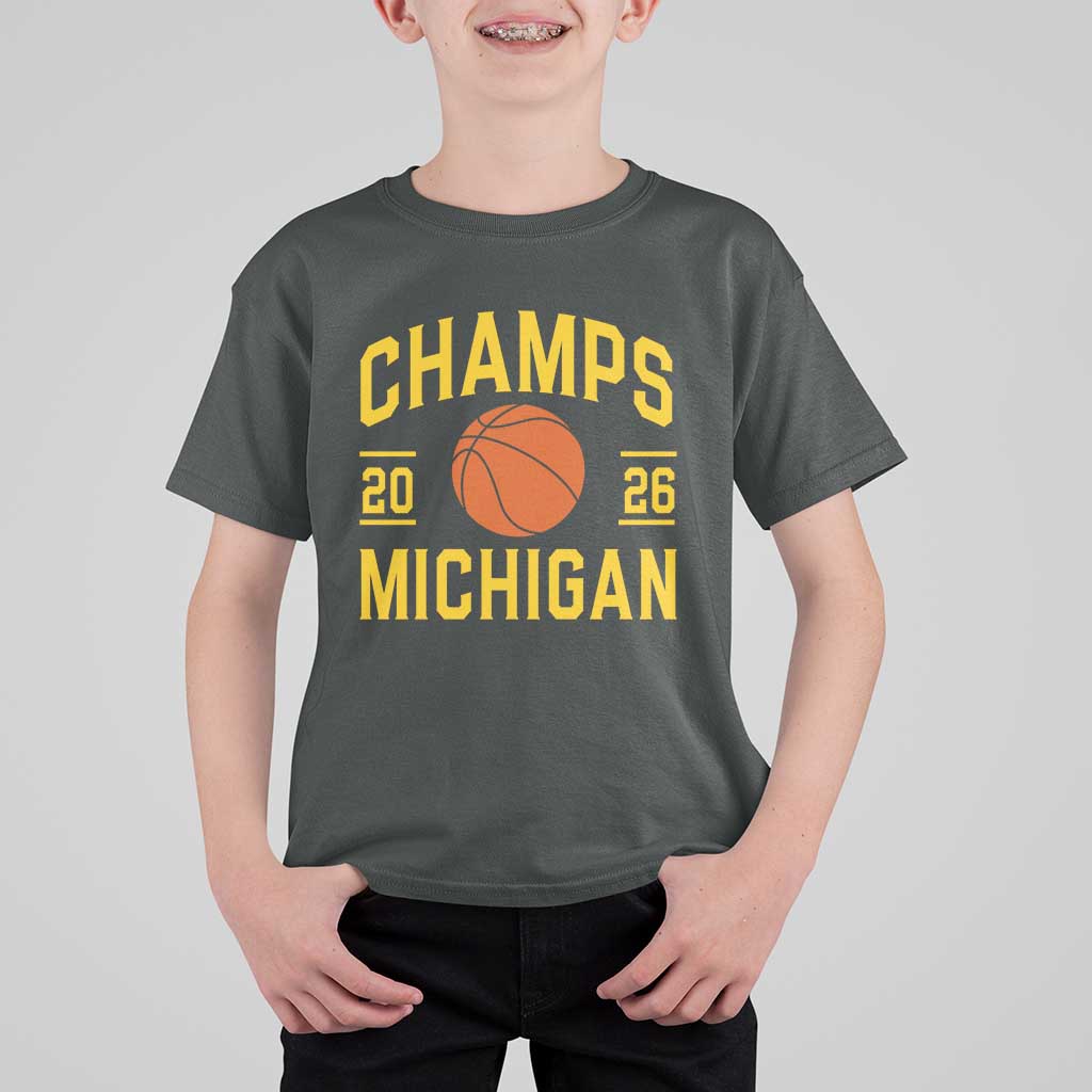 Michigan Hoops Champions Graphic T Shirt For Kid 2026 Basketball Victory Pride