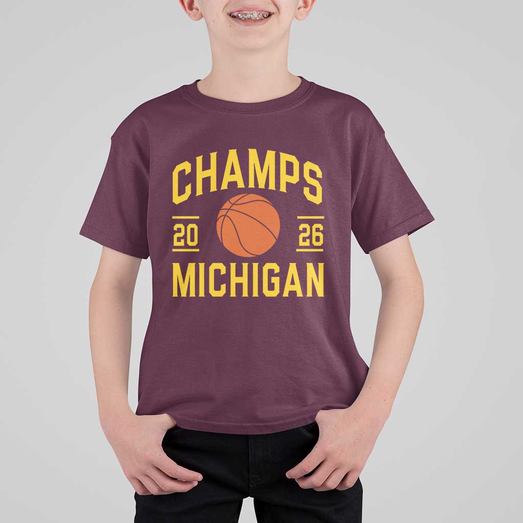 Michigan Hoops Champions Graphic T Shirt For Kid 2026 Basketball Victory Pride
