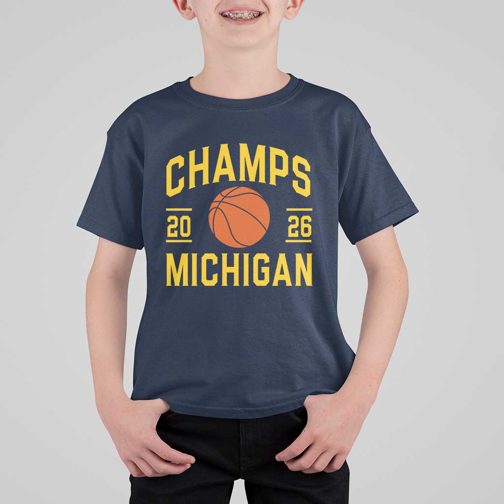Michigan Hoops Champions Graphic T Shirt For Kid 2026 Basketball Victory Pride