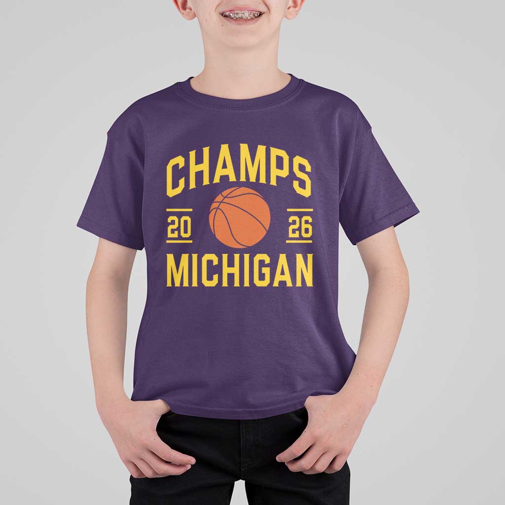 Michigan Hoops Champions Graphic T Shirt For Kid 2026 Basketball Victory Pride