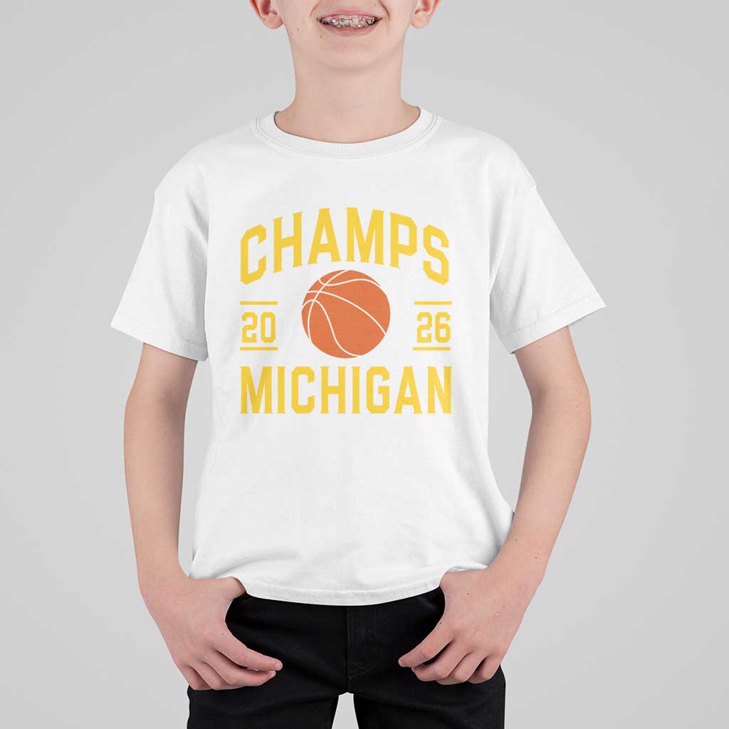 Michigan Hoops Champions Graphic T Shirt For Kid 2026 Basketball Victory Pride