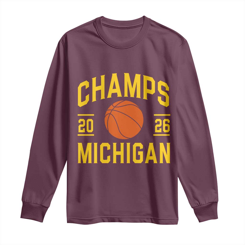 Michigan Hoops Champions Graphic Long Sleeve Shirt 2026 Basketball Victory Pride
