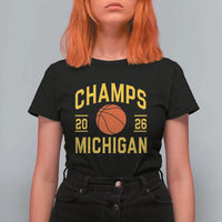 Michigan Hoops Champions Graphic T Shirt For Women 2026 Basketball Victory Pride