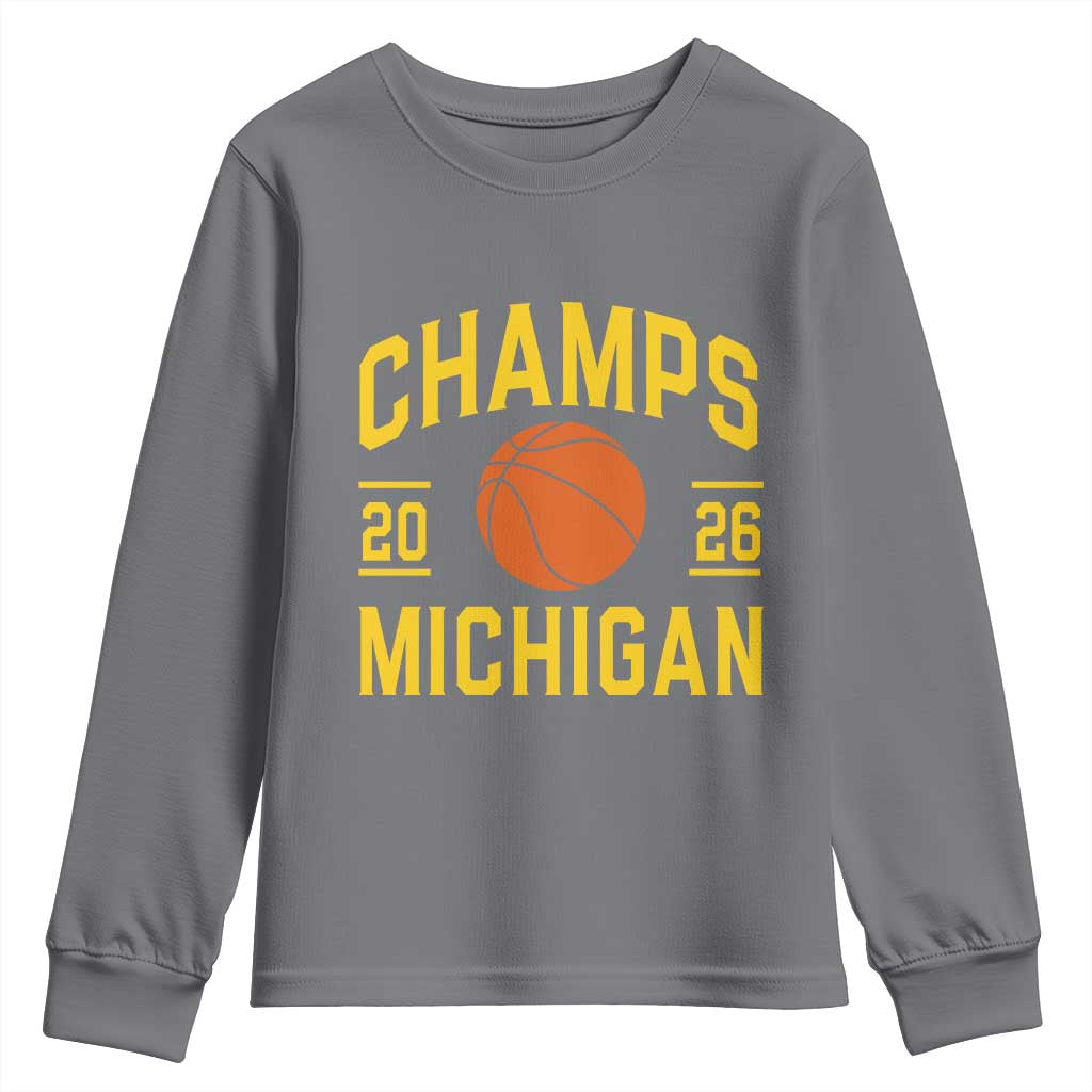 Michigan Hoops Champions Graphic Youth Sweatshirt 2026 Basketball Victory Pride