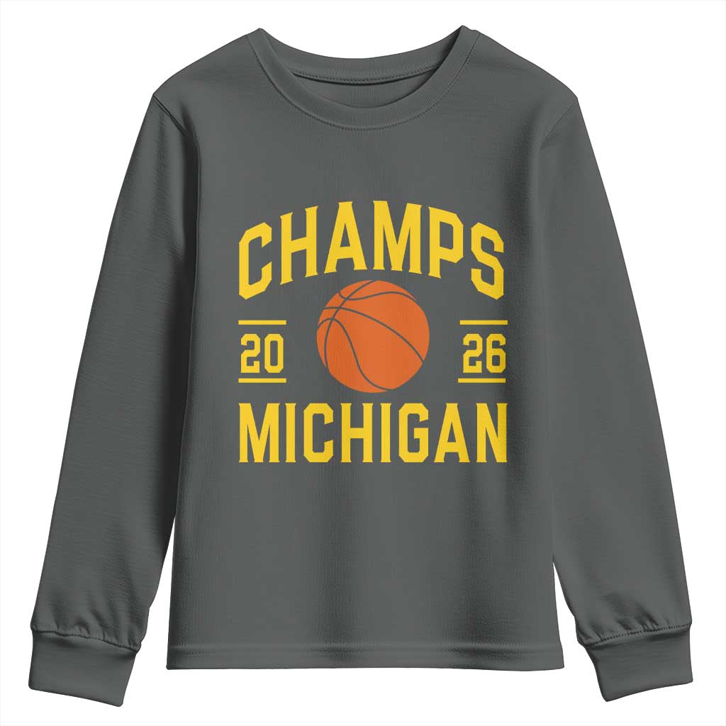Michigan Hoops Champions Graphic Youth Sweatshirt 2026 Basketball Victory Pride