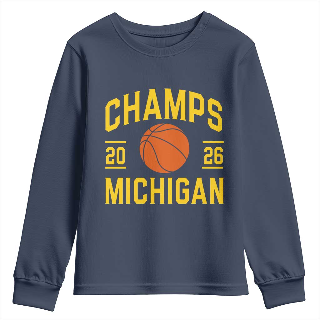 Michigan Hoops Champions Graphic Youth Sweatshirt 2026 Basketball Victory Pride
