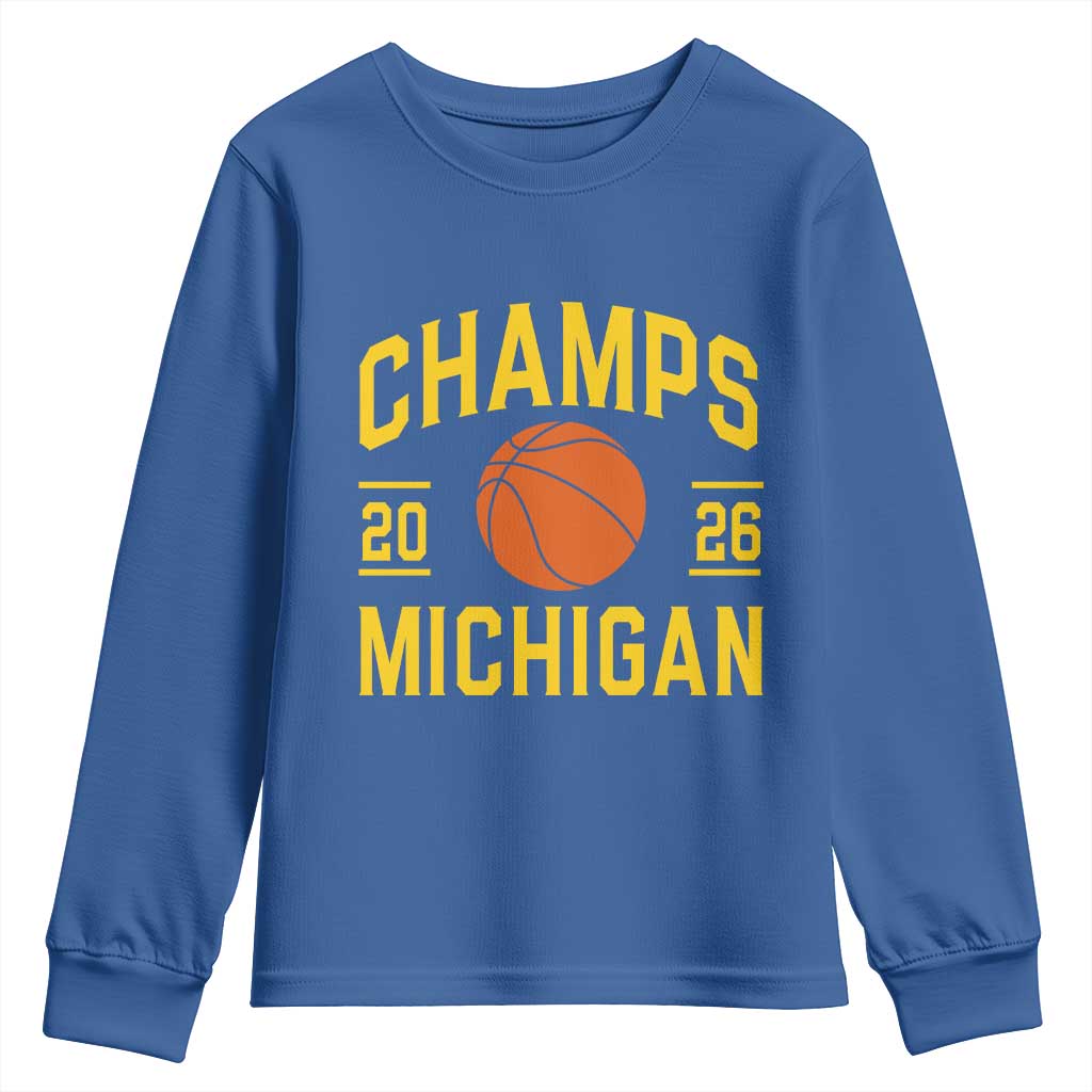 Michigan Hoops Champions Graphic Youth Sweatshirt 2026 Basketball Victory Pride
