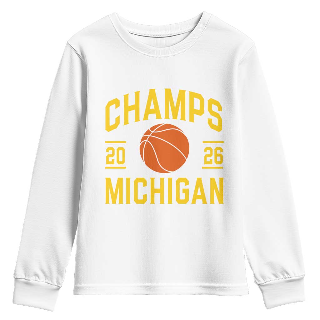 Michigan Hoops Champions Graphic Youth Sweatshirt 2026 Basketball Victory Pride