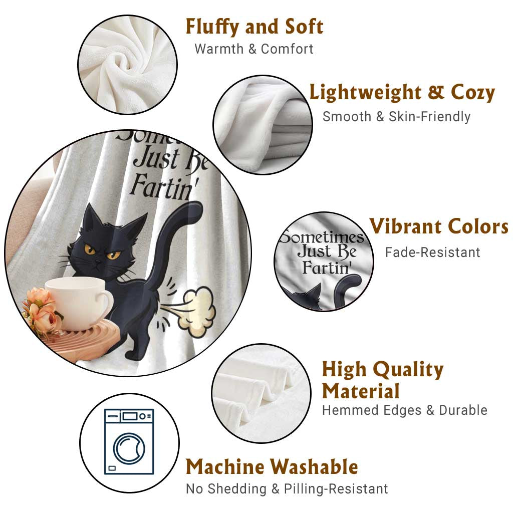 Funny Black Cat Bathroom Humor Throw Blanket Sometimes I Just Be Fartin